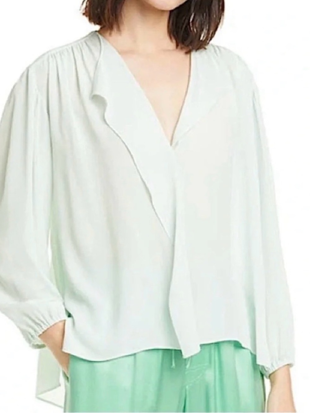 Vince Silk Shirred Draped Front Blouse